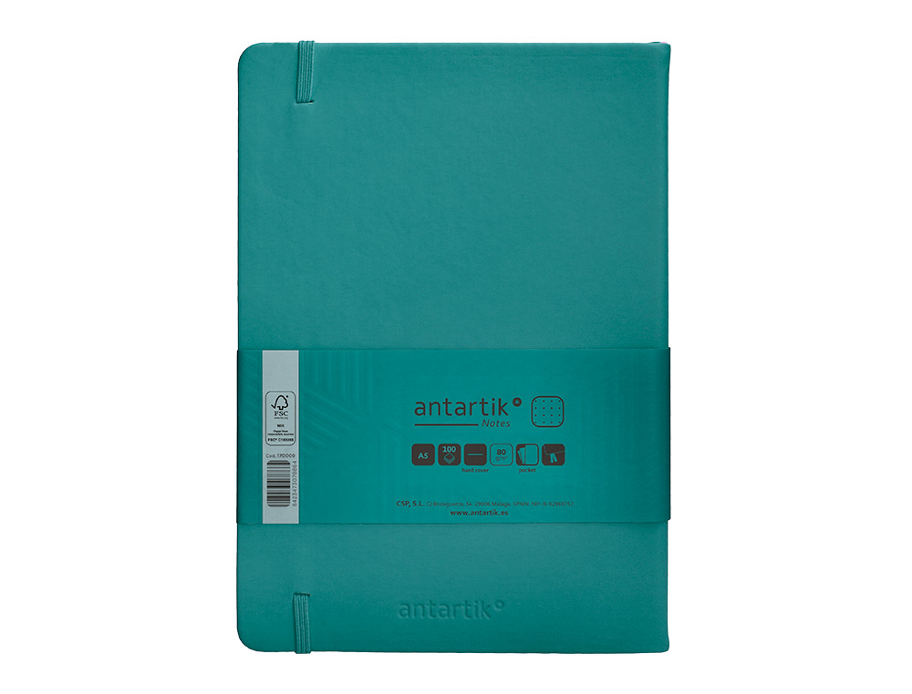 CADERNO COM ELASTICO ANTARTIK NOTES CAPA DURA A5 PONTILHADO VERDE AGUA-MARINHA 100 FOLHAS 80 GR FSC