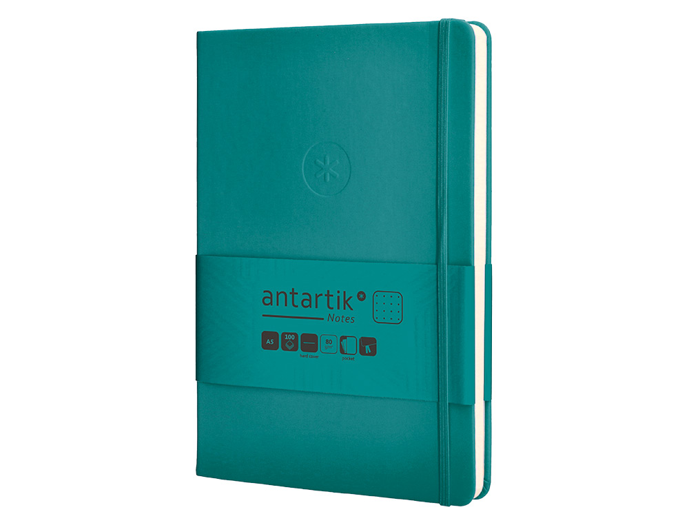 CADERNO COM ELASTICO ANTARTIK NOTES CAPA DURA A5 PONTILHADO VERDE AGUA-MARINHA 100 FOLHAS 80 GR FSC