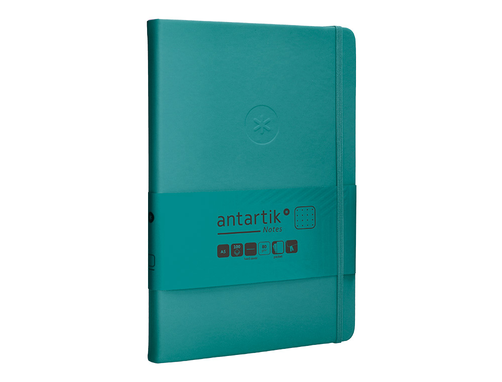 CADERNO COM ELASTICO ANTARTIK NOTES CAPA DURA A5 PONTILHADO VERDE AGUA-MARINHA 100 FOLHAS 80 GR FSC