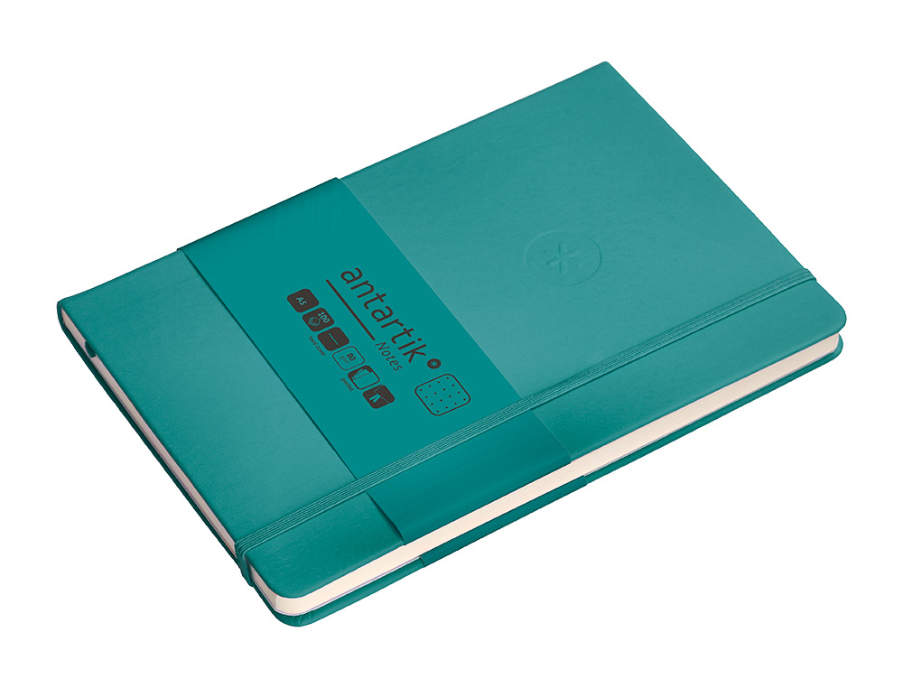 CADERNO COM ELASTICO ANTARTIK NOTES CAPA DURA A5 PONTILHADO VERDE AGUA-MARINHA 100 FOLHAS 80 GR FSC