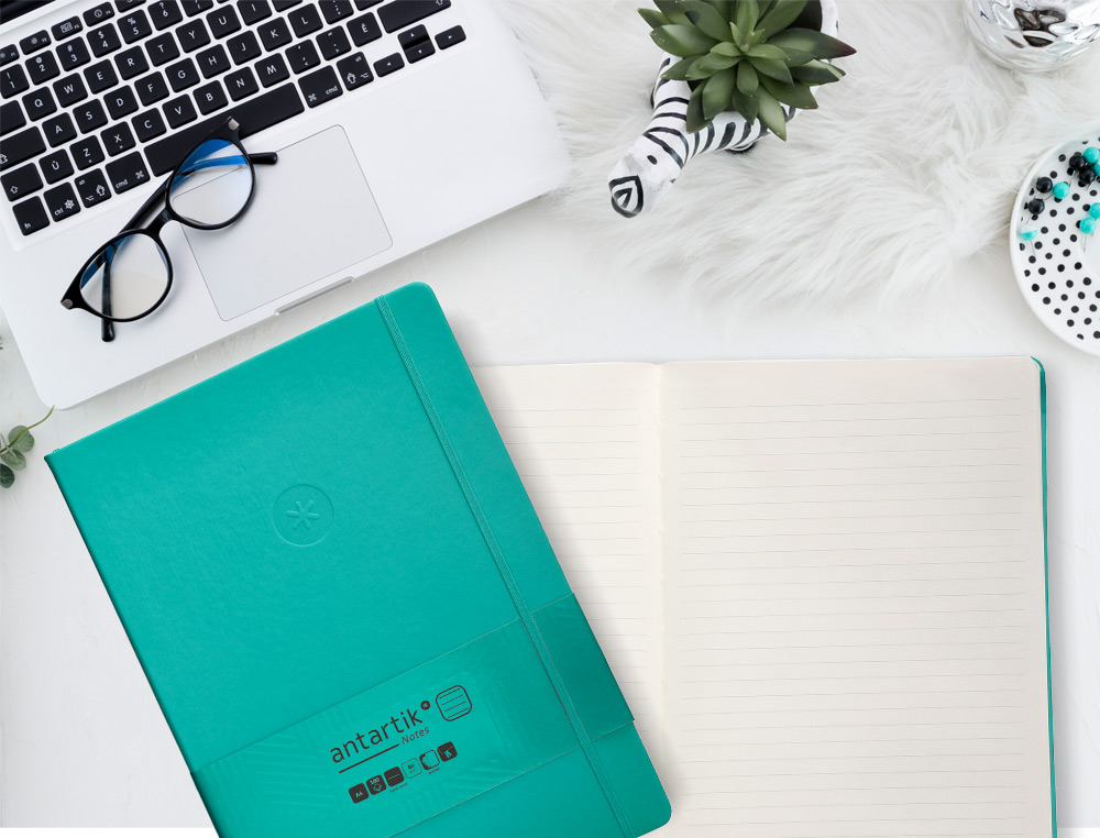 CADERNO COM ELASTICO ANTARTIK NOTES CAPA DURA A4 PAUTADO TURQUESA 100 FOLHAS 80 GR FSC