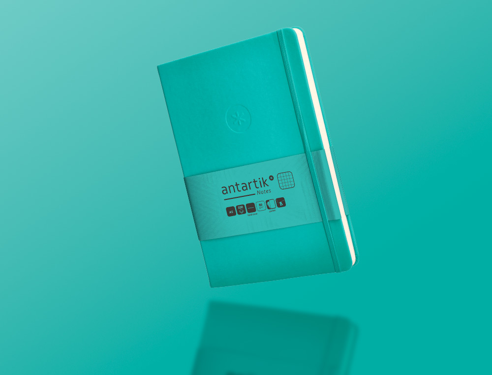 CADERNO COM ELASTICO ANTARTIK NOTES CAPA DURA A5 QUADRICULADO TURQUESA 100 FOLHAS 80 GR FSC