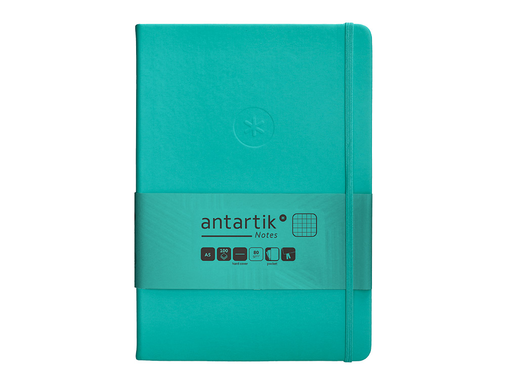 CADERNO COM ELASTICO ANTARTIK NOTES CAPA DURA A5 QUADRICULADO TURQUESA 100 FOLHAS 80 GR FSC