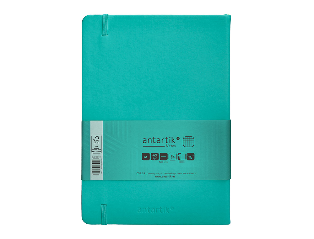 CADERNO COM ELASTICO ANTARTIK NOTES CAPA DURA A5 QUADRICULADO TURQUESA 100 FOLHAS 80 GR FSC