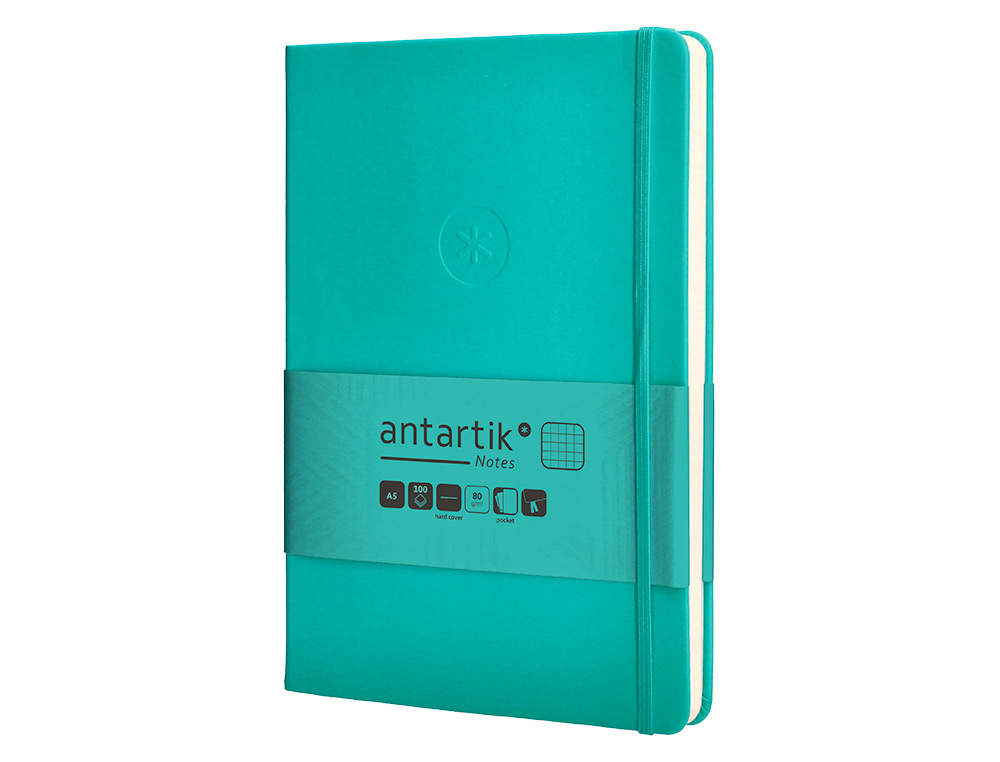 CADERNO COM ELASTICO ANTARTIK NOTES CAPA DURA A5 QUADRICULADO TURQUESA 100 FOLHAS 80 GR FSC
