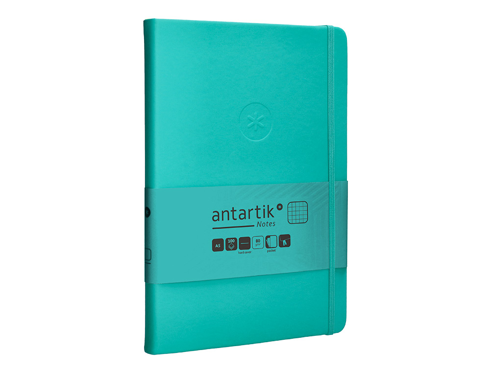 CADERNO COM ELASTICO ANTARTIK NOTES CAPA DURA A5 QUADRICULADO TURQUESA 100 FOLHAS 80 GR FSC