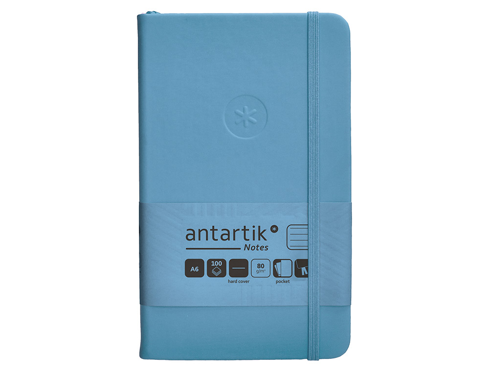 CADERNO COM ELASTICO ANTARTIK NOTES CAPA DURA A6 PAUTADO AZUL CLARO 100 FOLHAS 80 GR FSC