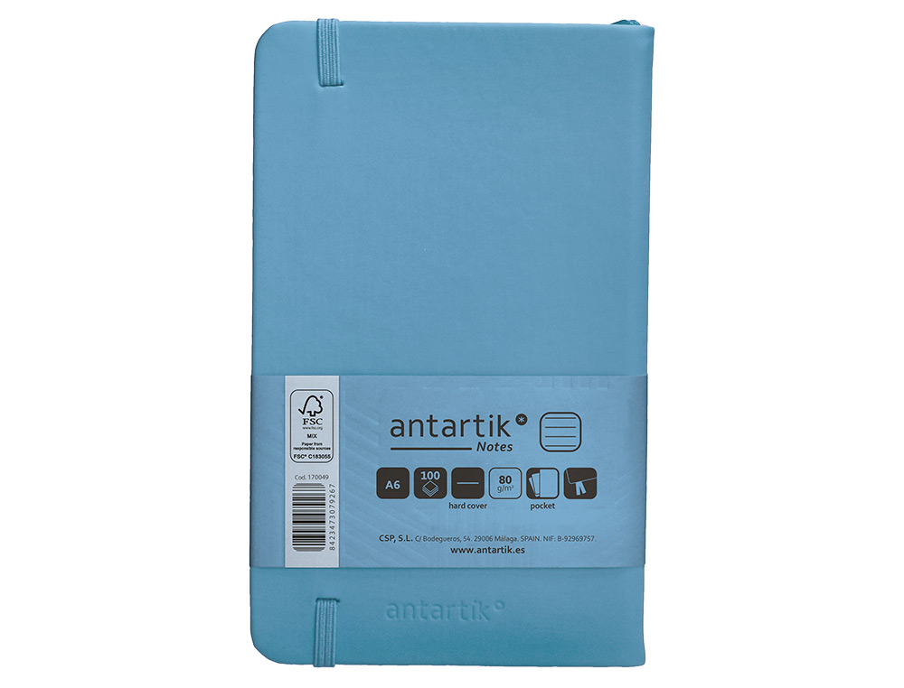 CADERNO COM ELASTICO ANTARTIK NOTES CAPA DURA A6 PAUTADO AZUL CLARO 100 FOLHAS 80 GR FSC