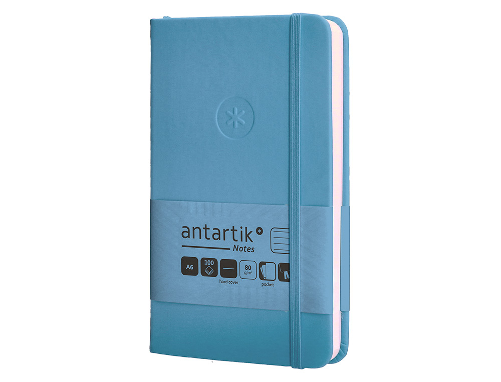 CADERNO COM ELASTICO ANTARTIK NOTES CAPA DURA A6 PAUTADO AZUL CLARO 100 FOLHAS 80 GR FSC