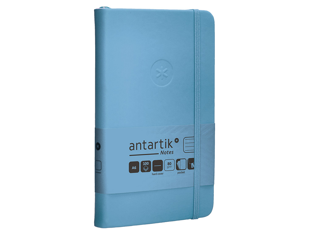 CADERNO COM ELASTICO ANTARTIK NOTES CAPA DURA A6 PAUTADO AZUL CLARO 100 FOLHAS 80 GR FSC