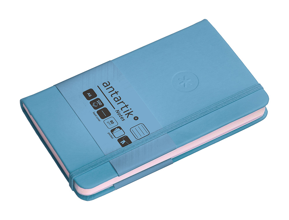 CADERNO COM ELASTICO ANTARTIK NOTES CAPA DURA A6 PAUTADO AZUL CLARO 100 FOLHAS 80 GR FSC