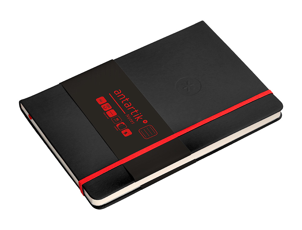 CADERNO COM ELASTICO ANTARTIK NOTES CAPA DURA A5 PAUTADO PRETO E VERMELHO 100 FOLHAS 80 GR FSC