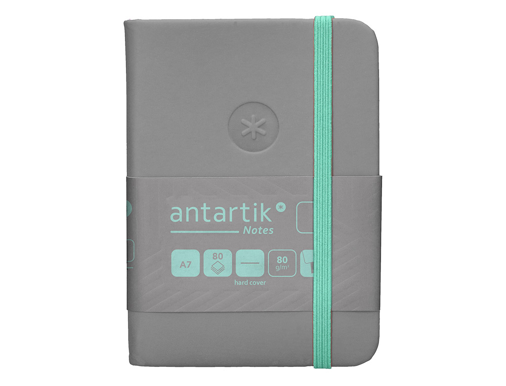 CADERNO COM ELASTICO ANTARTIK NOTES CAPA DURA A7 LISO CINZA E TURQUESA 80 FOLHAS 80 GR FSC