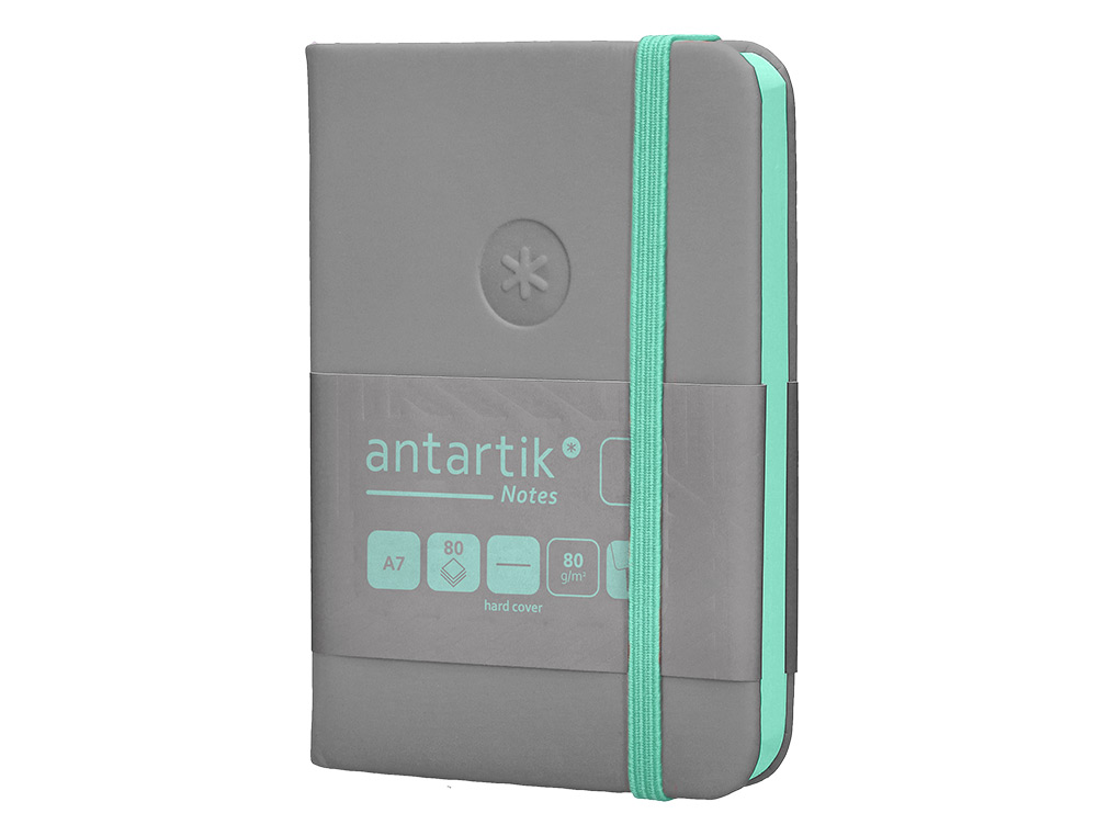 CADERNO COM ELASTICO ANTARTIK NOTES CAPA DURA A7 LISO CINZA E TURQUESA 80 FOLHAS 80 GR FSC