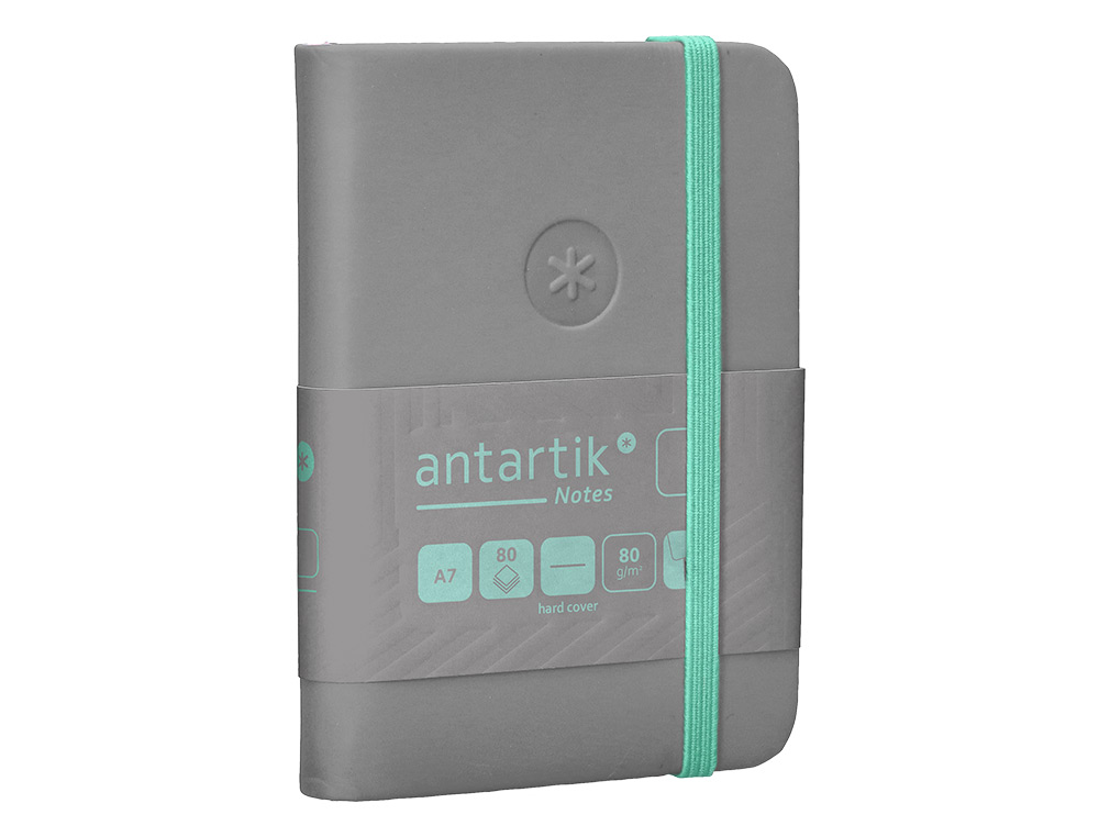 CADERNO COM ELASTICO ANTARTIK NOTES CAPA DURA A7 LISO CINZA E TURQUESA 80 FOLHAS 80 GR FSC