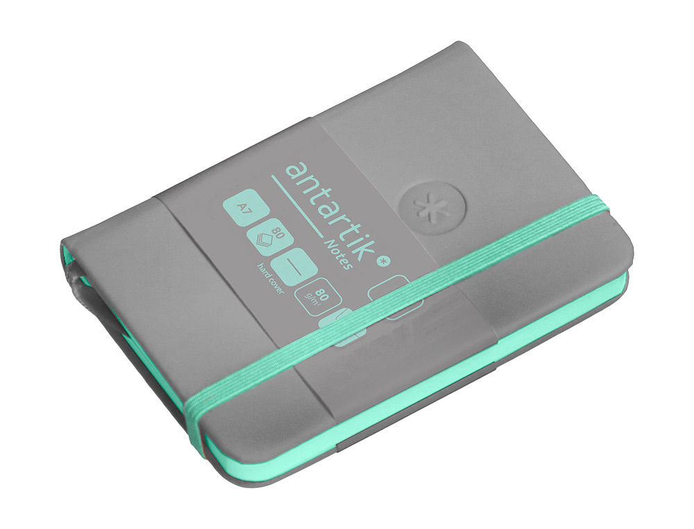 CADERNO COM ELASTICO ANTARTIK NOTES CAPA DURA A7 LISO CINZA E TURQUESA 80 FOLHAS 80 GR FSC