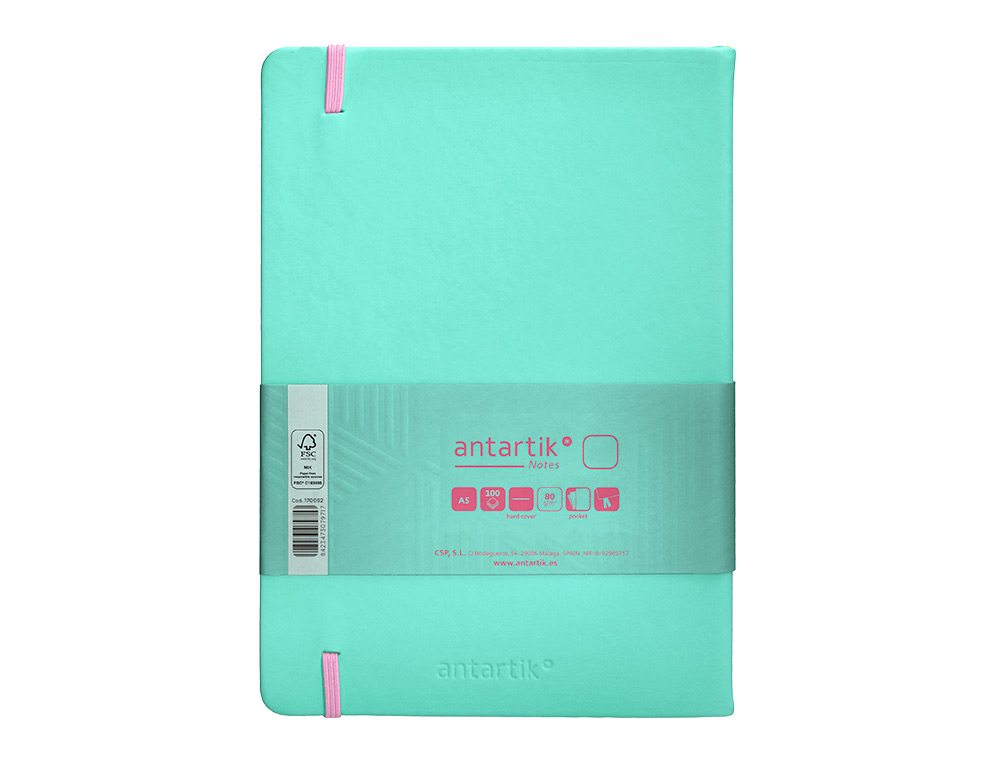 CADERNO COM ELASTICO ANTARTIK NOTES CAPA DURA A5 LISO ROSA E TURQUESA 100 FOLHAS 80 GR FSC