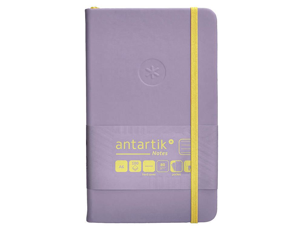 CADERNO COM ELASTICO ANTARTIK NOTES CAPA DURA A6 PAUTADO ROXO E AMARELO 100 FOLHAS 80 GR FSC