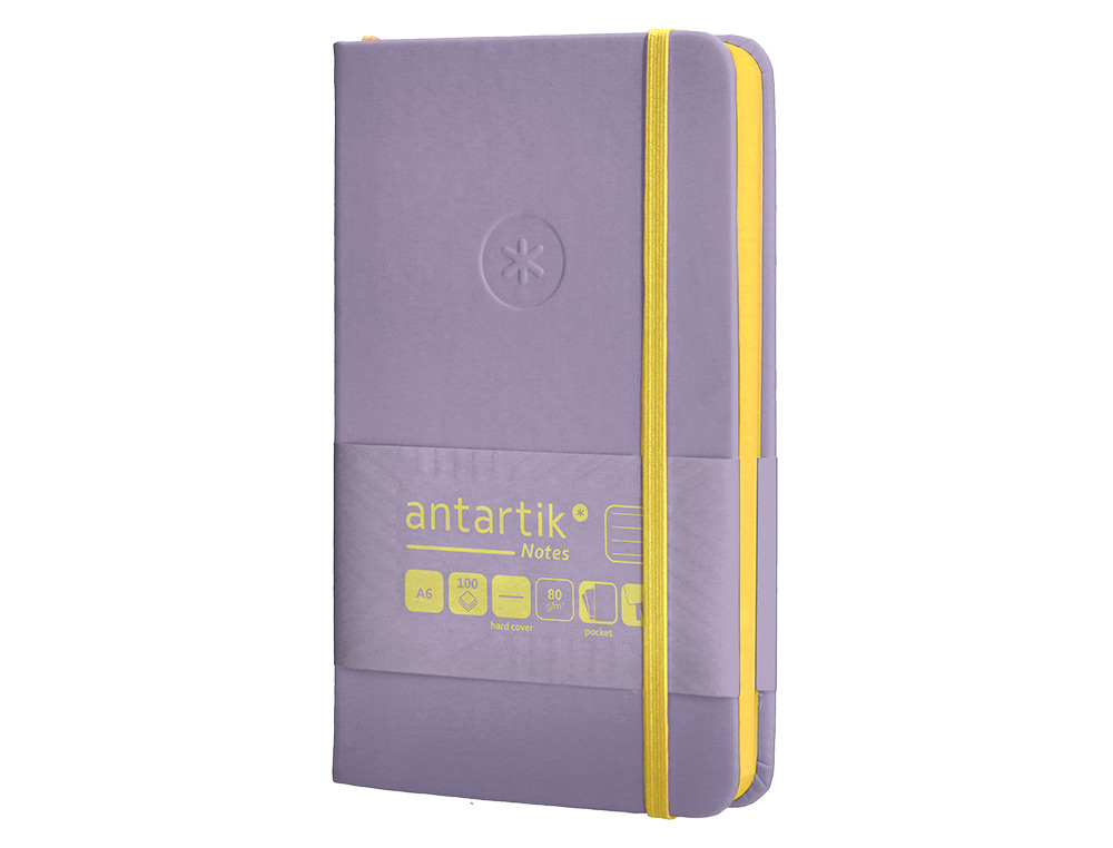 CADERNO COM ELASTICO ANTARTIK NOTES CAPA DURA A6 PAUTADO ROXO E AMARELO 100 FOLHAS 80 GR FSC