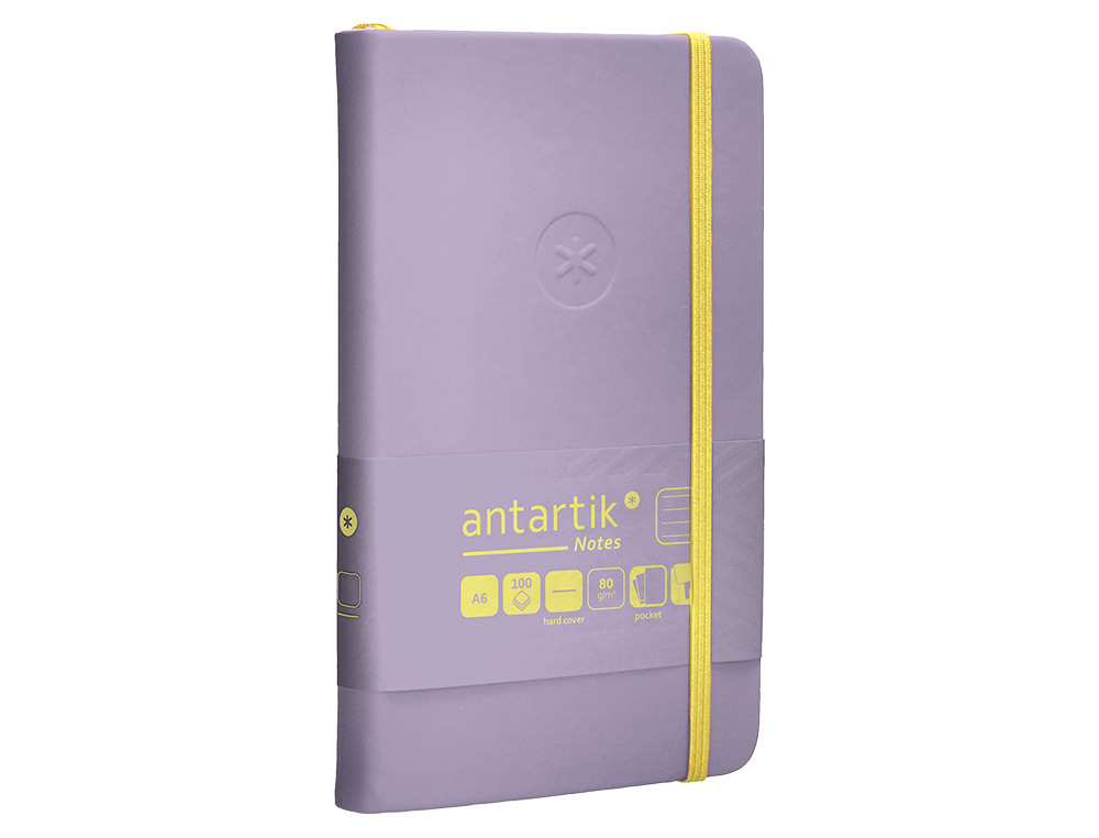 CADERNO COM ELASTICO ANTARTIK NOTES CAPA DURA A6 PAUTADO ROXO E AMARELO 100 FOLHAS 80 GR FSC