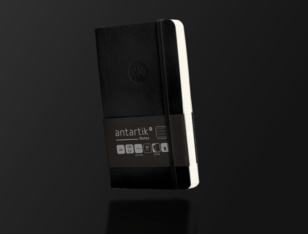 CADERNO COM ELASTICO ANTARTIK NOTES CAPA MOLE A6 PAUTADO PRETO 100 FOLHAS 80 GR FSC