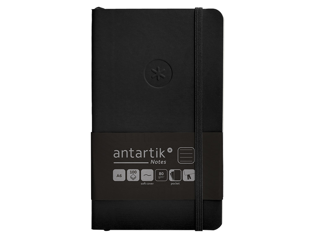 CADERNO COM ELASTICO ANTARTIK NOTES CAPA MOLE A6 PAUTADO PRETO 100 FOLHAS 80 GR FSC