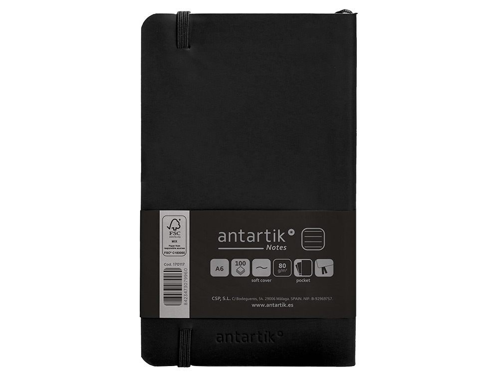CADERNO COM ELASTICO ANTARTIK NOTES CAPA MOLE A6 PAUTADO PRETO 100 FOLHAS 80 GR FSC