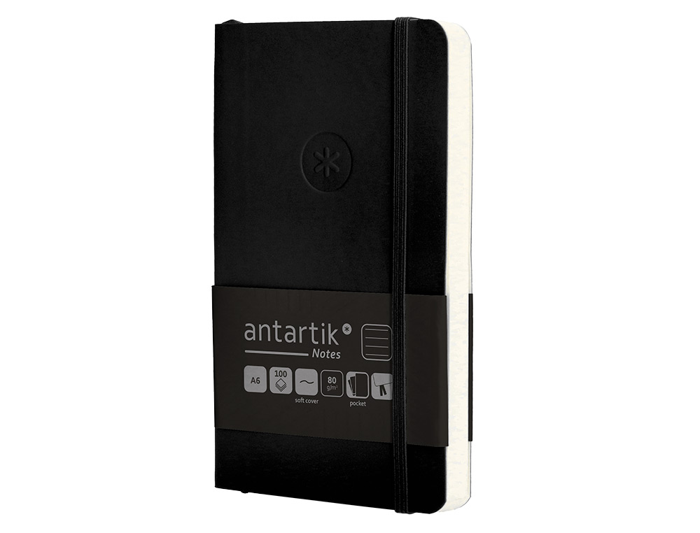 CADERNO COM ELASTICO ANTARTIK NOTES CAPA MOLE A6 PAUTADO PRETO 100 FOLHAS 80 GR FSC