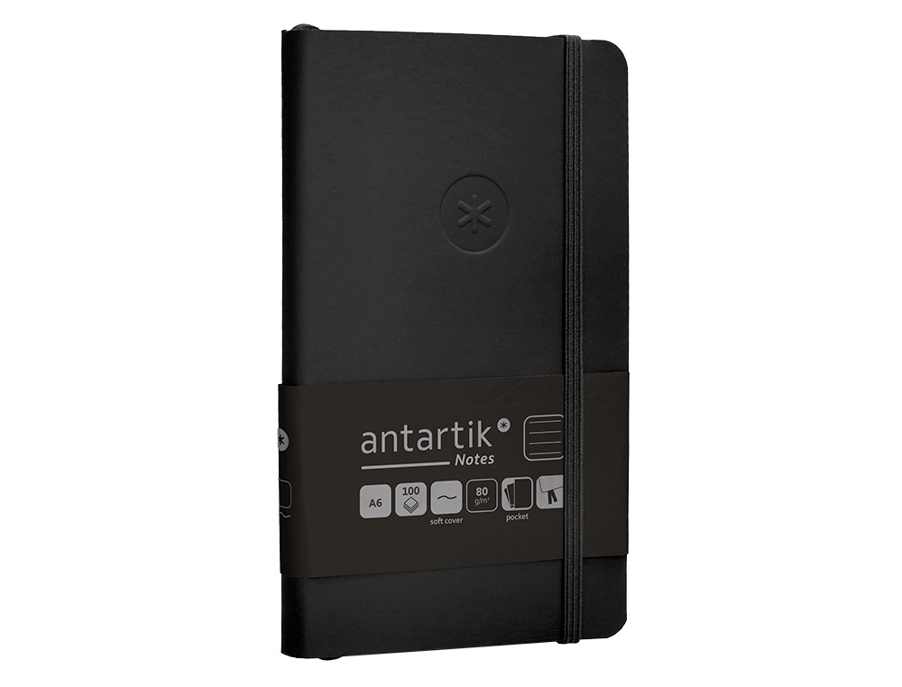 CADERNO COM ELASTICO ANTARTIK NOTES CAPA MOLE A6 PAUTADO PRETO 100 FOLHAS 80 GR FSC