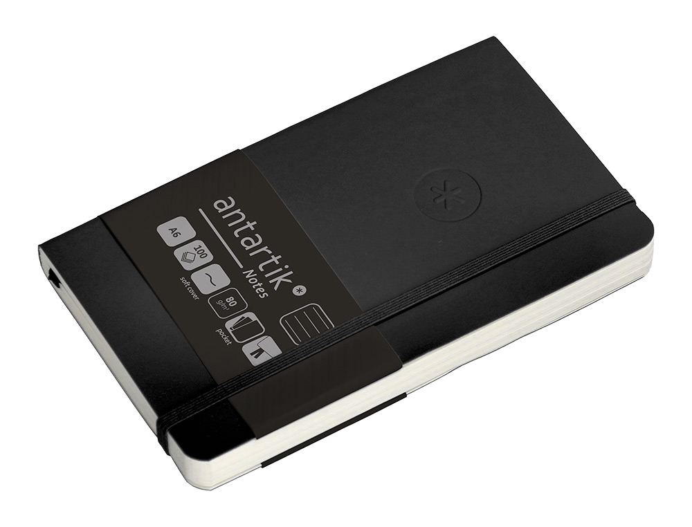 CADERNO COM ELASTICO ANTARTIK NOTES CAPA MOLE A6 PAUTADO PRETO 100 FOLHAS 80 GR FSC