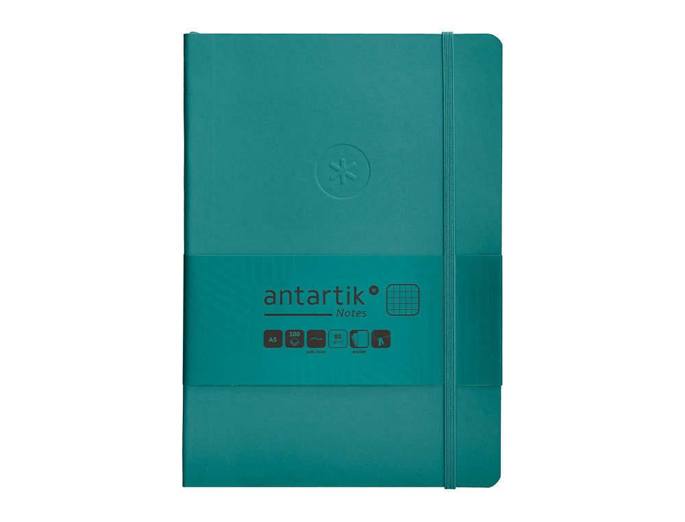 CADERNO COM ELASTICO ANTARTIK NOTES CAPA MOLE A5 QUADRICULADO VERDE AGUA-MARINHA 80 FOLHAS 80 GR FSC