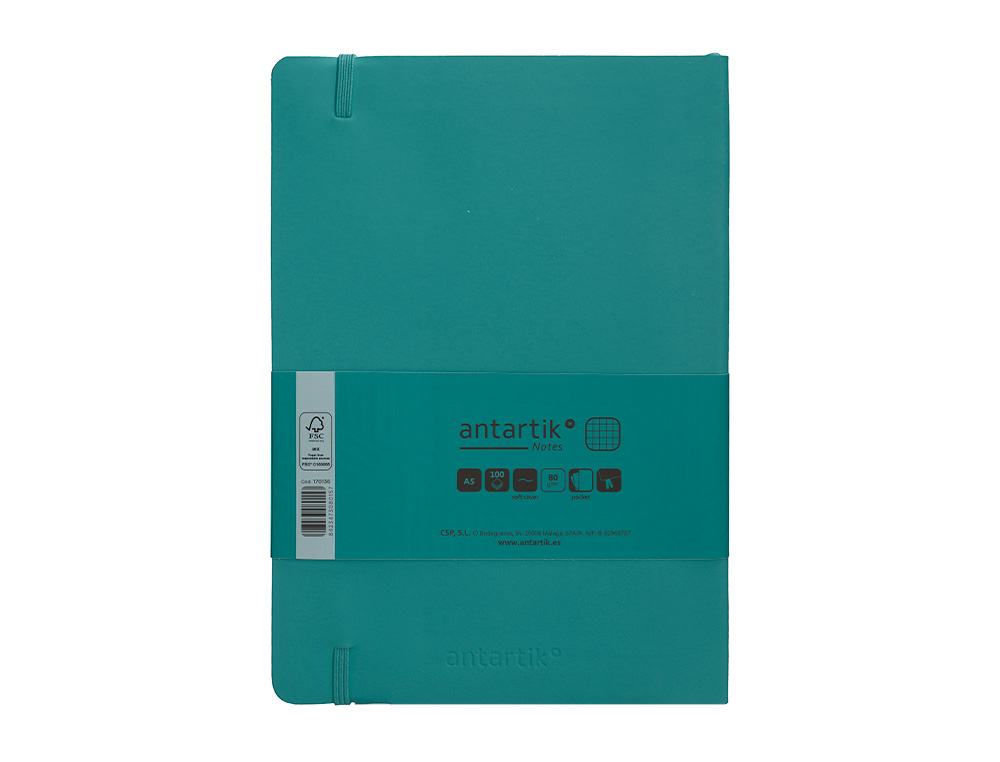 CADERNO COM ELASTICO ANTARTIK NOTES CAPA MOLE A5 QUADRICULADO VERDE AGUA-MARINHA 80 FOLHAS 80 GR FSC