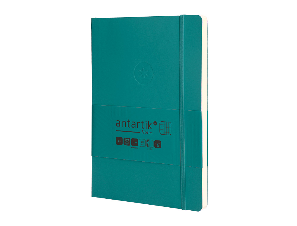 CADERNO COM ELASTICO ANTARTIK NOTES CAPA MOLE A5 QUADRICULADO VERDE AGUA-MARINHA 80 FOLHAS 80 GR FSC