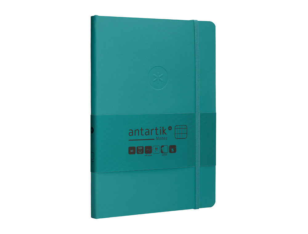 CADERNO COM ELASTICO ANTARTIK NOTES CAPA MOLE A5 QUADRICULADO VERDE AGUA-MARINHA 80 FOLHAS 80 GR FSC