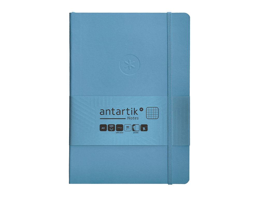 CADERNO COM ELASTICO ANTARTIK NOTES CAPA MOLE A5 QUADRICULADO AZUL CLARO 80 FOLHAS 80 GR FSC