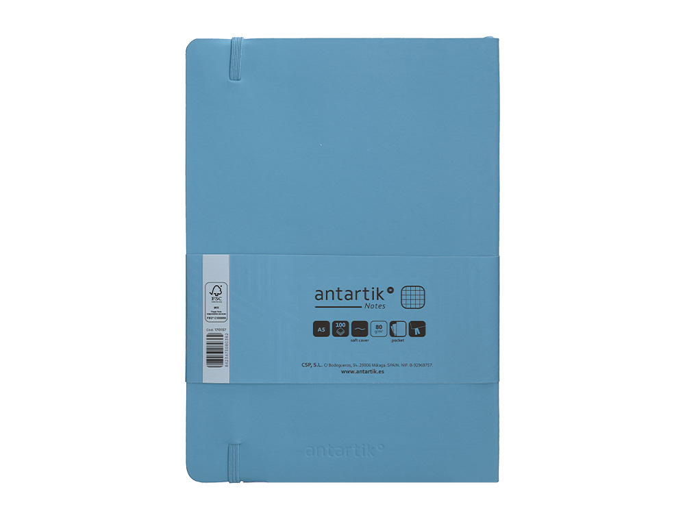 CADERNO COM ELASTICO ANTARTIK NOTES CAPA MOLE A5 QUADRICULADO AZUL CLARO 80 FOLHAS 80 GR FSC