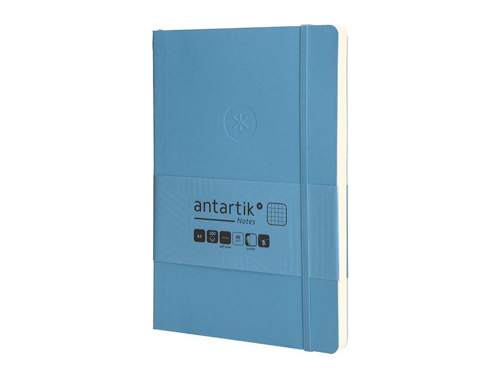 CADERNO COM ELASTICO ANTARTIK NOTES CAPA MOLE A5 QUADRICULADO AZUL CLARO 80 FOLHAS 80 GR FSC