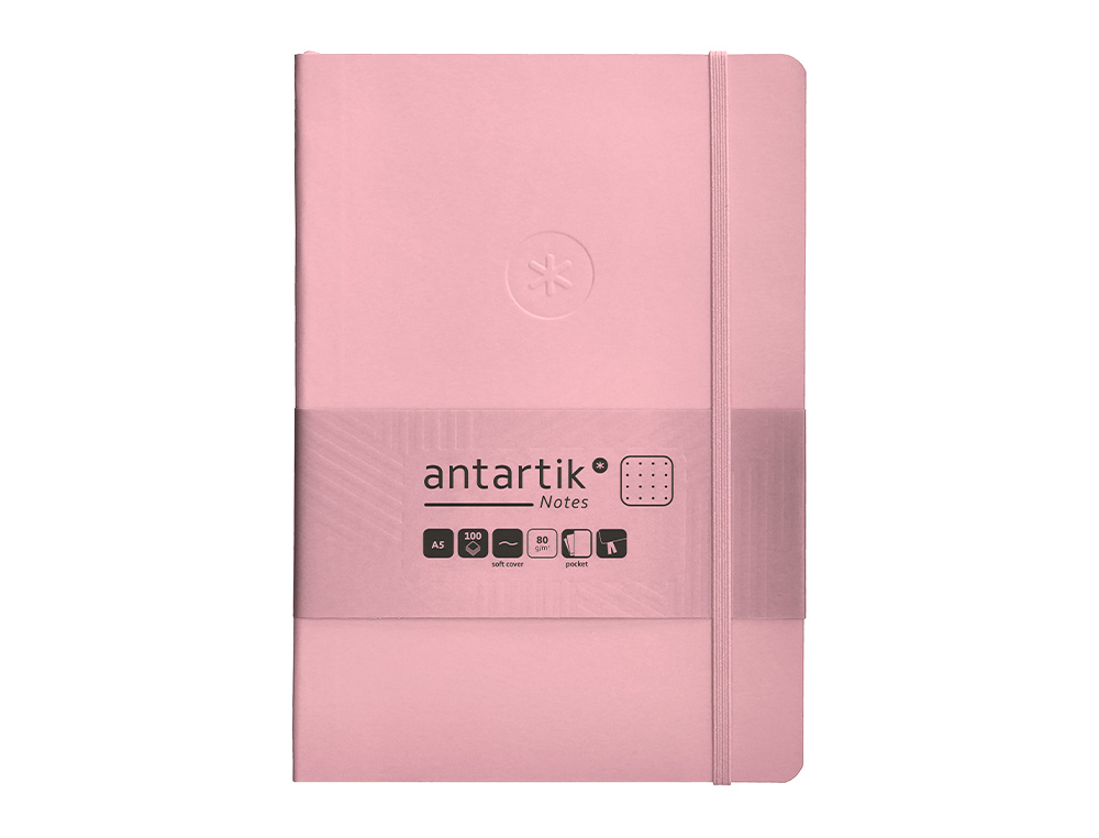 CADERNO COM ELASTICO ANTARTIK NOTES CAPA MOLE A5 PONTILHADO ROSA PASTEL 80 FOLHAS 80 GR FSC