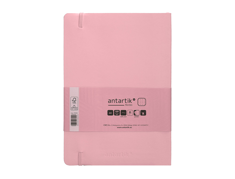 CADERNO COM ELASTICO ANTARTIK NOTES CAPA MOLE A5 PONTILHADO ROSA PASTEL 80 FOLHAS 80 GR FSC