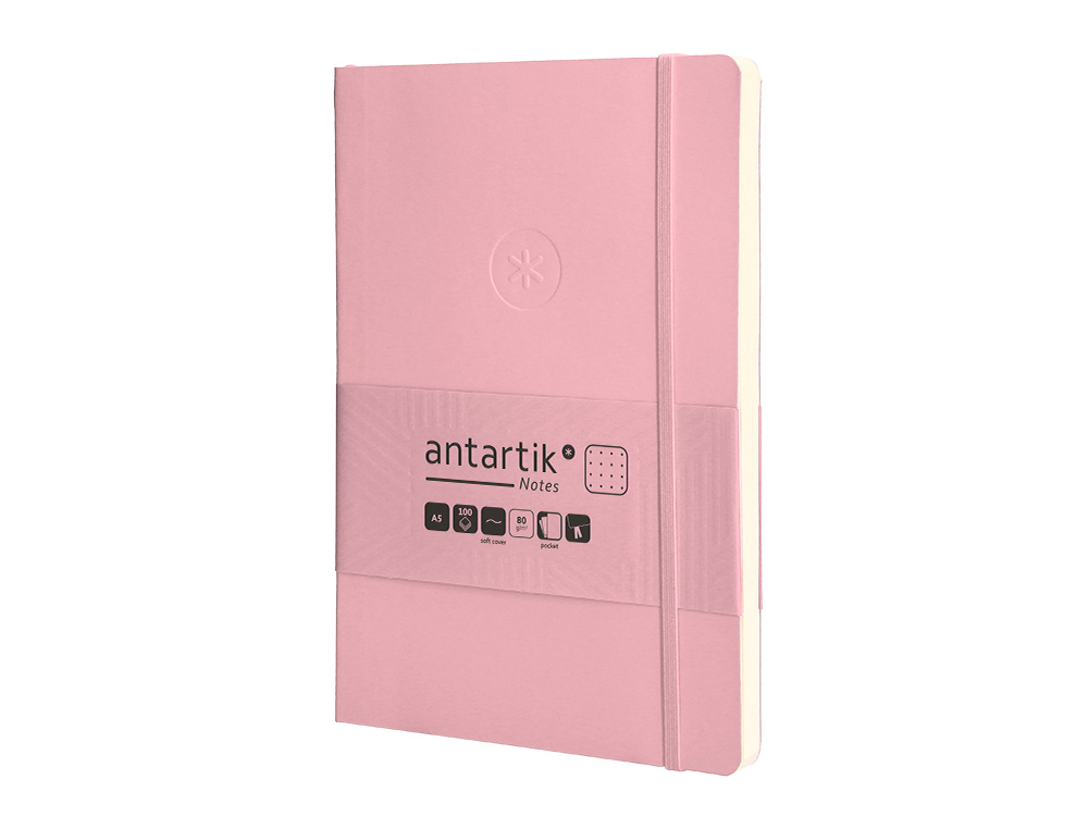 CADERNO COM ELASTICO ANTARTIK NOTES CAPA MOLE A5 PONTILHADO ROSA PASTEL 80 FOLHAS 80 GR FSC