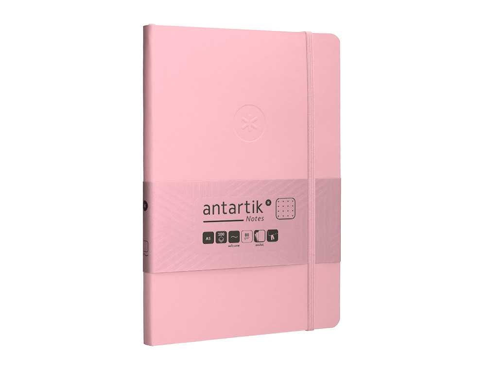 CADERNO COM ELASTICO ANTARTIK NOTES CAPA MOLE A5 PONTILHADO ROSA PASTEL 80 FOLHAS 80 GR FSC