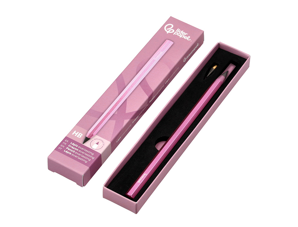 LAPIS DE GRAFITE LIDERPAPEL INFINITO COM BORRACHA ALUMINIO HEXAGONAL ROSA ULTRA RESISTENTE 1 PONTA DE RECARGA