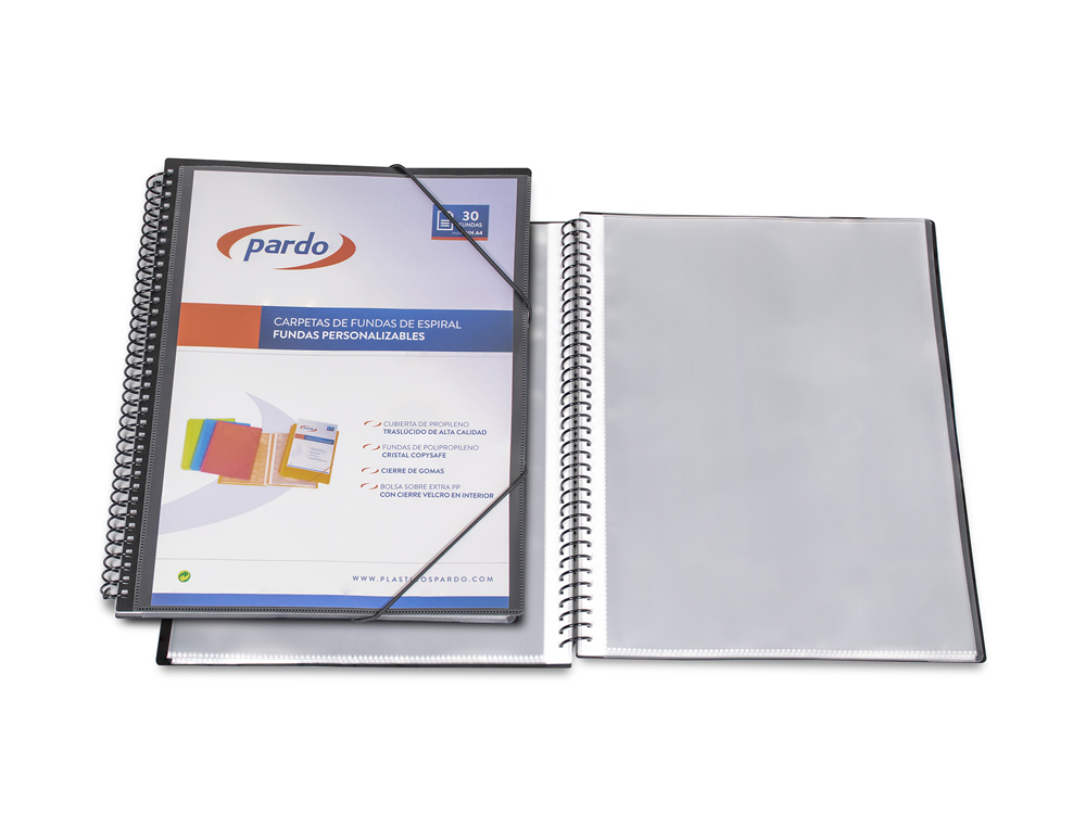 CAPA CATALOGO PARDO COM ESPIRAL 20 BOLSAS FOLIO PERSONALIZAVEL COR PRETO