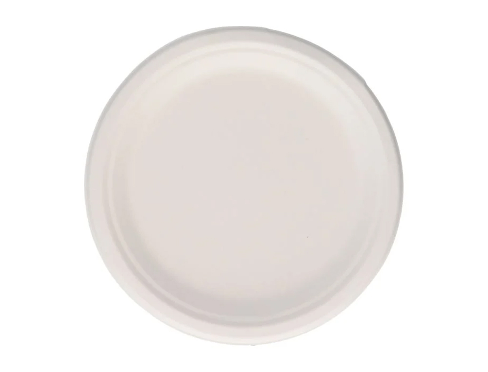 PRATO FIBRA CANA ACUCAR BUNZL BIODEGRADAVEL 22 CM DIAMETRO COR BRANCO EMBALAGEM DE 50 UNIDADES