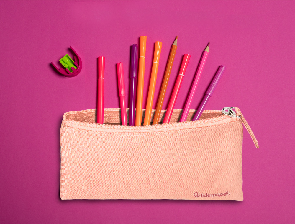 ESTOJO ESCOLAR LIDERPAPEL PLANO LARGO UM FECHO 200X100 MM ROSA