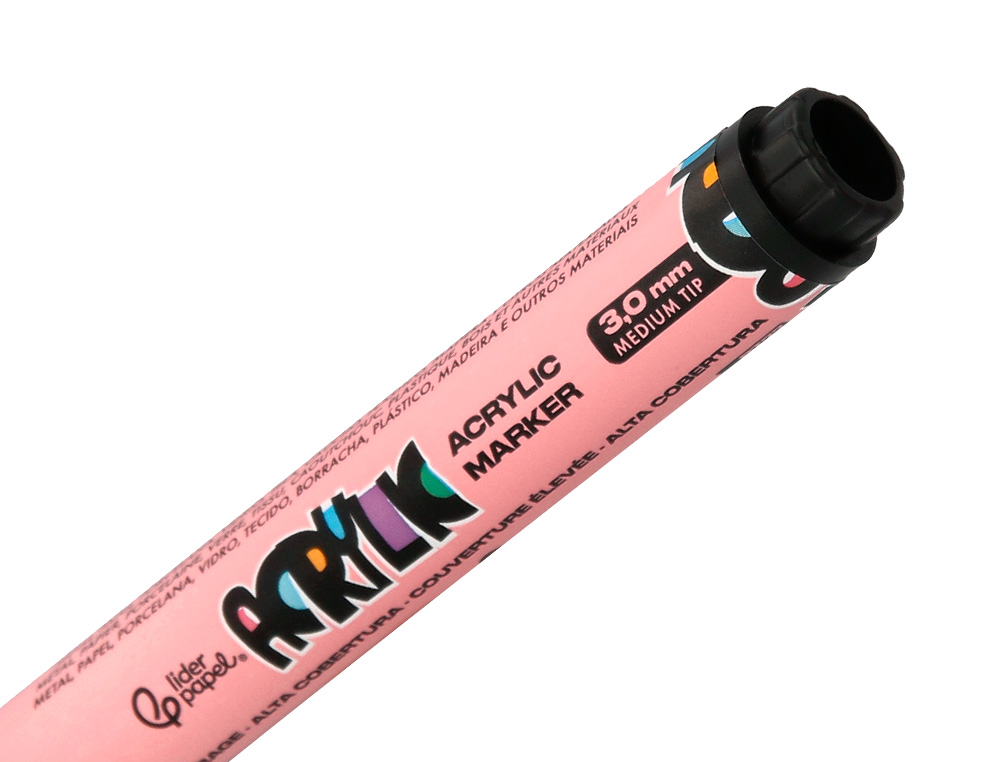 MARCADOR LIDERPAPEL ACRYLIC BASE AGUA TODO TIPO DE SUPERFICIE PONTA REDONDA 3 MM CAIXA DE 8 UNIDADES CORES