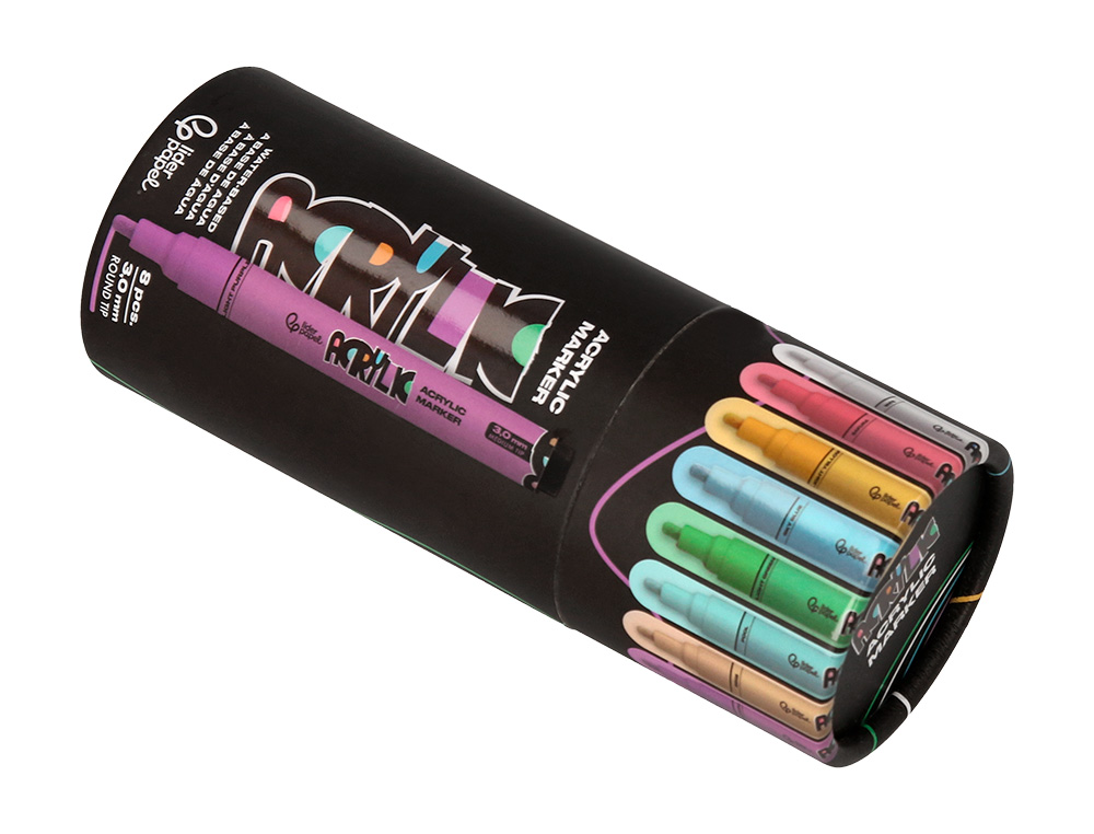 MARCADOR LIDERPAPEL ACRYLIC BASE AGUA TODO TIPO DE SUPERFICIE PONTA REDONDA 3 MM CAIXA DE 8 UNIDADES CORES