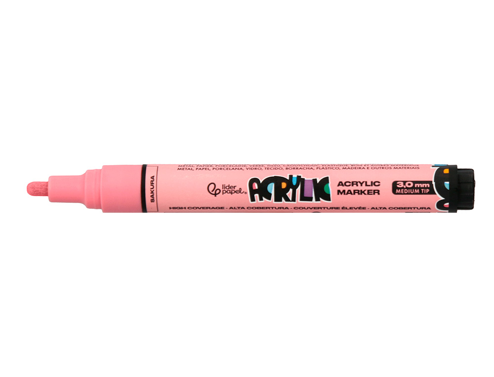 MARCADOR LIDERPAPEL ACRYLIC BASE AGUA TODO TIPO DE SUPERFICIE PONTA REDONDA 3 MM CAIXA DE 8 UNIDADES CORES