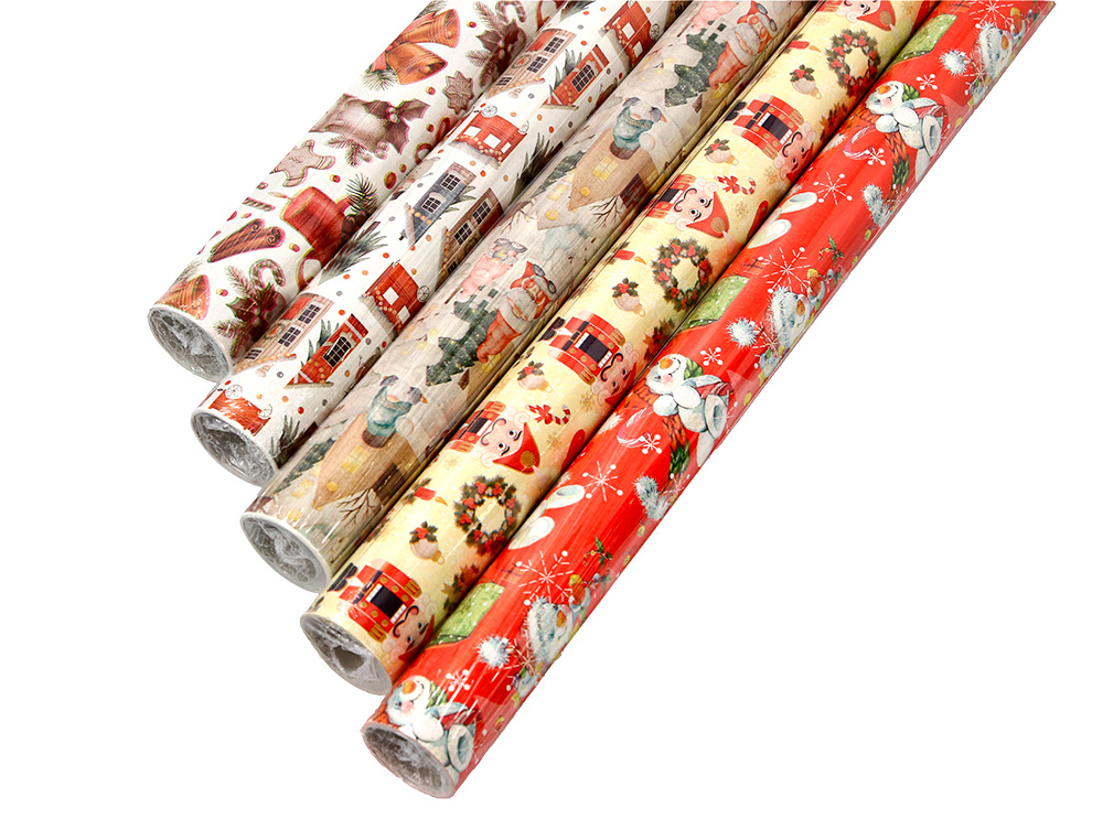 PAPEL FANTASIA LIDERPAPEL NATAL ROLO LARGURA 70 CM COMPRIMENTO 2 MT GRAMAGEM 60 GR DESENHOS SORTIDOS B-2024