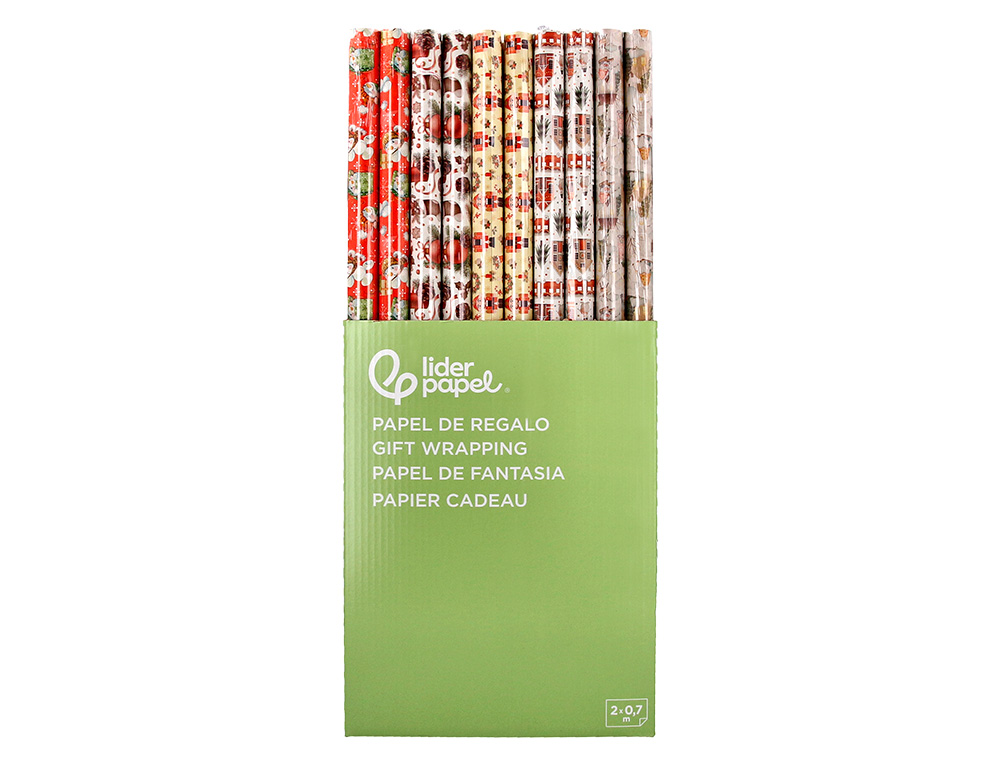 PAPEL FANTASIA LIDERPAPEL NATAL ROLO LARGURA 70 CM COMPRIMENTO 2 MT GRAMAGEM 60 GR DESENHOS SORTIDOS B-2024